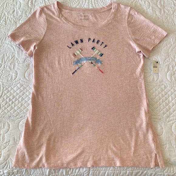 TALBOTS EMBROIDERED Lawn Party Tee, Pink Heather, Small (S) - Picture 3 of 5
